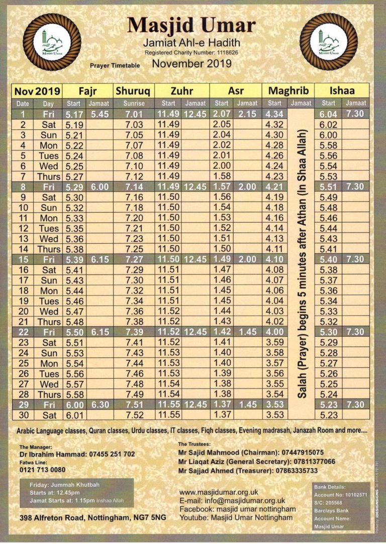 namaz timetable birmingham uk
