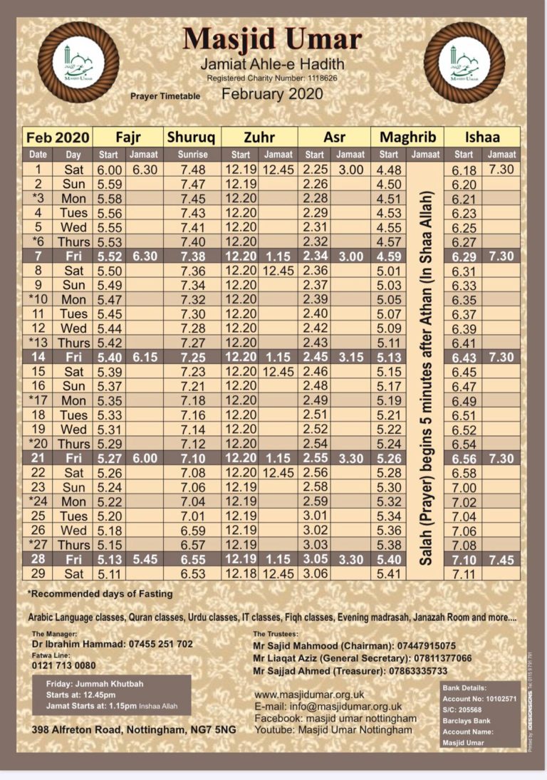 Prayer Times | Masjid Umar